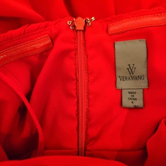 Vera Wang Red Chiffon Sweetheart Neckline Fit & Flare Ruched Cocktail Dress, S - Picture 8 of 9